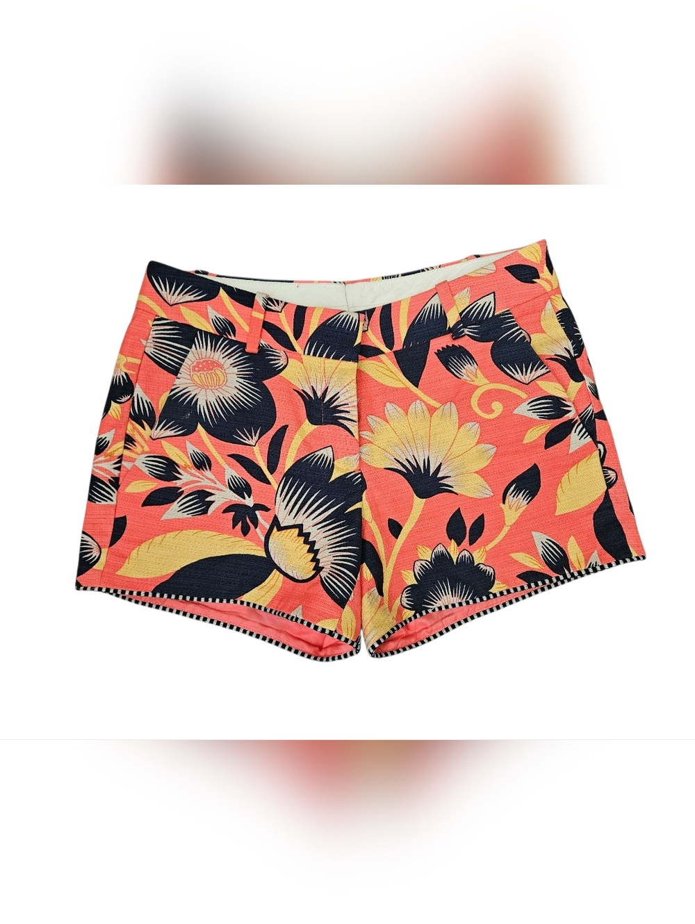 J. CREW Bright Coral Orange Hibiscus Floral Chino Shorts | SZ S